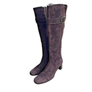 Cole Haan Boots Women Size 8.5 B Brown Suede Buckle Waterproof Heeled Knee Boots